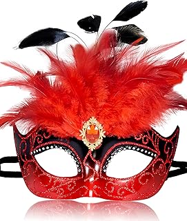 MYSEUNI 2025 Máscara de mascarada para mujer con plumas - Máscara de mascarada veneciana para carnaval, baile, carnaval, baile de graduación