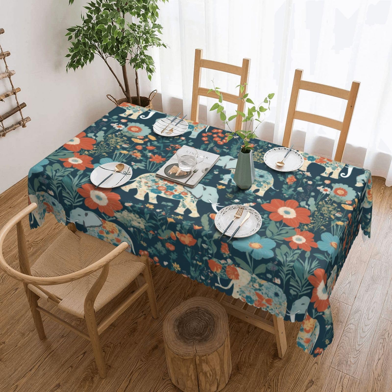 Nappe tissu rectangulaire motif éléphant floral de qualité