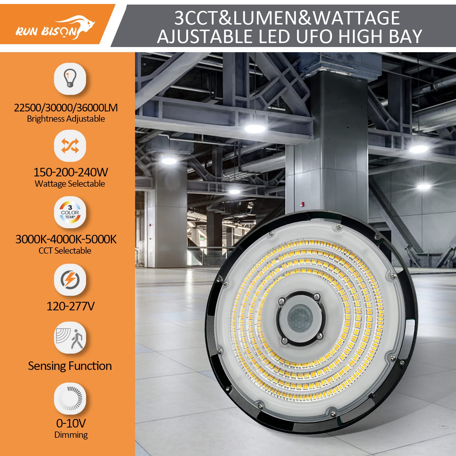 Keystone 13293 - KT-RHLED200PS-14C-8CSB-VDIM-P Indoor Round UFO High Low Bay LED Fixture