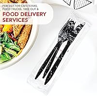 Vista 6 de Party Essentials Paquetes de cubiertos de plástico envueltos individualmente, tenedor/cuchara/cuchillo/servilleta/sal/pimienta, 50