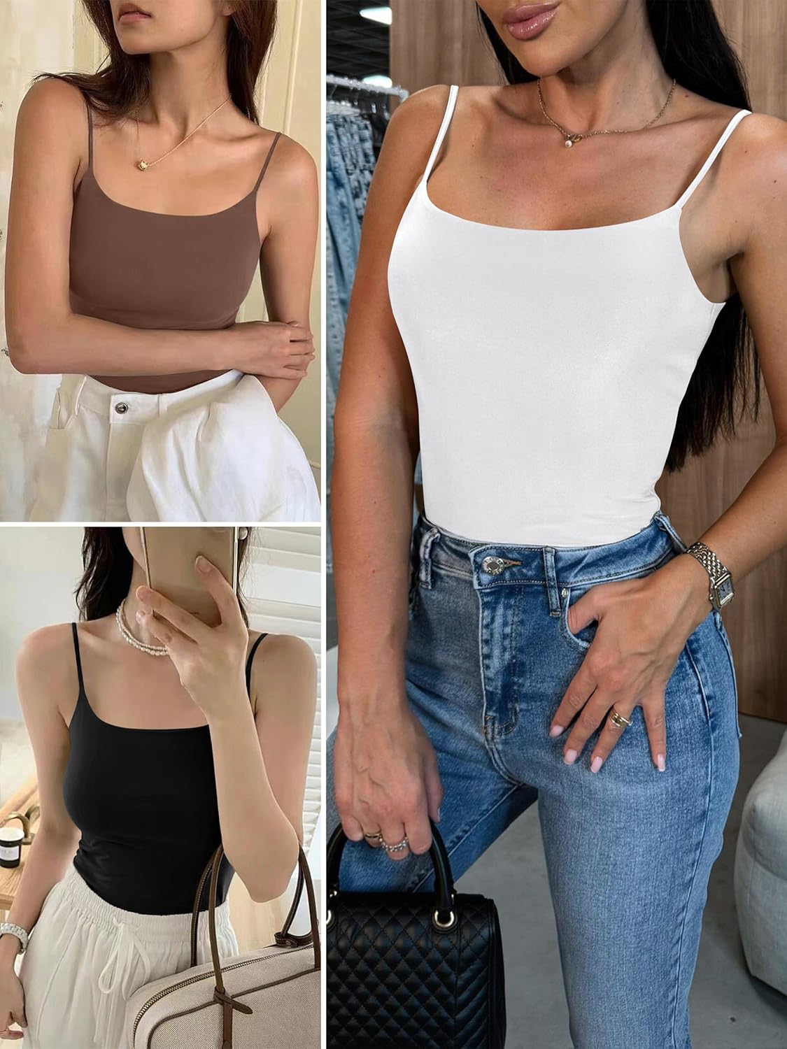 Tank Tops for Women Square Neck Adjustable Spaghetti Strap Double Lined Camisole Tops Summer Basic Cami Shirts image 5