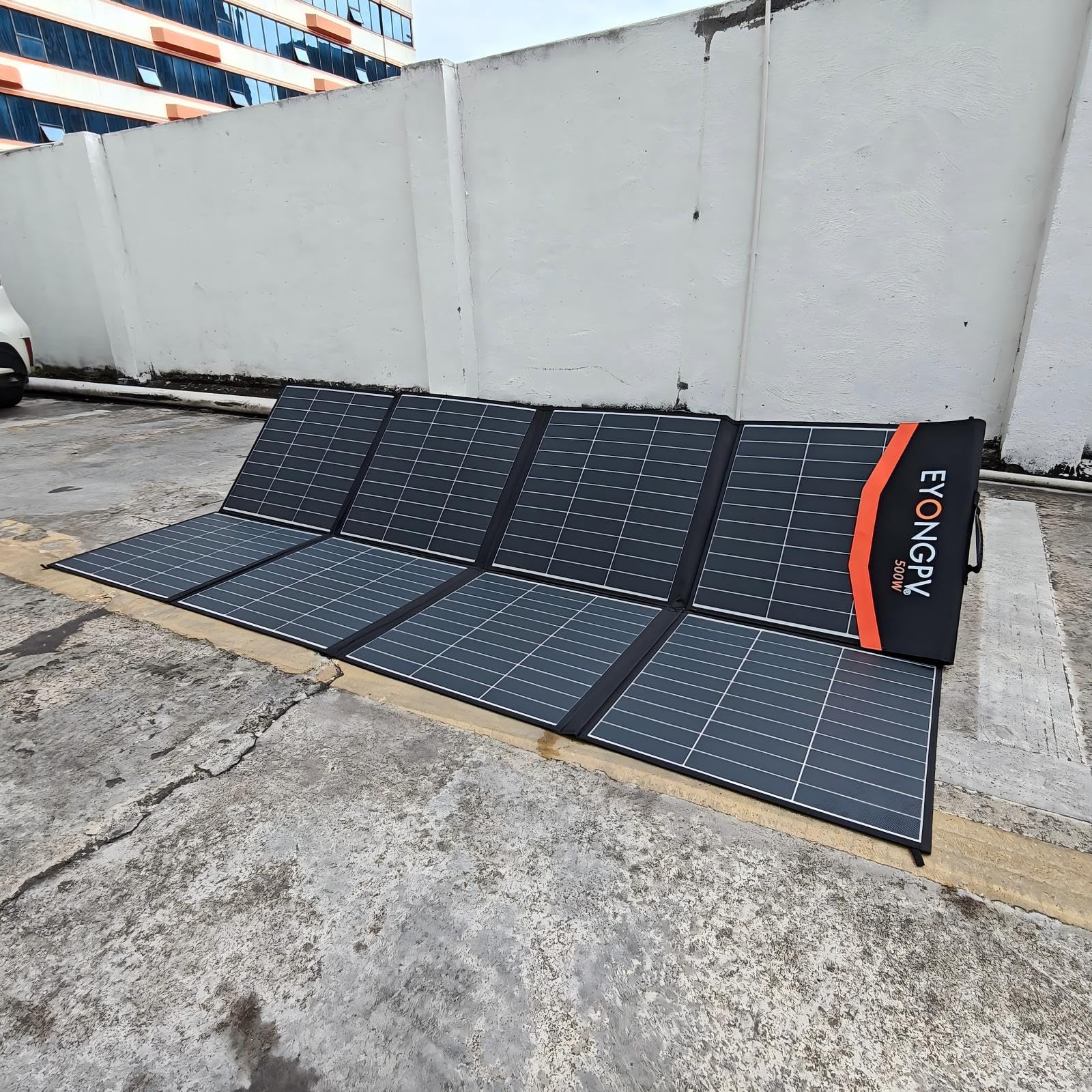 EYONGPV Panel solar plegable de 500 W, 26 % células HPBC, cargador solar portátil impermeable IP65 con salida Anderson de 30 A y cable de 4,5 m, para RV, camping, estaciones eléctricas al aire libre