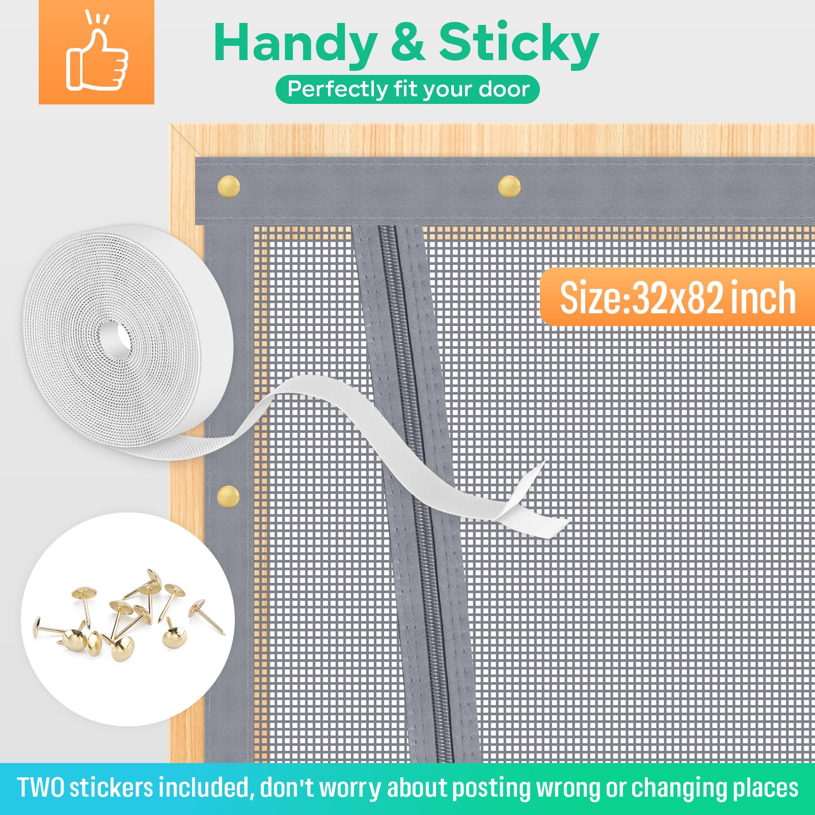 Puerta mosquitera para Gatos, 32''X82 Puerta mosquitera Resistente con Cremallera, Evita Que los Perros Gatos se escapen de casa, Dormitorio, Sala de Estar, Cocina Puerta de Patio (Gris)