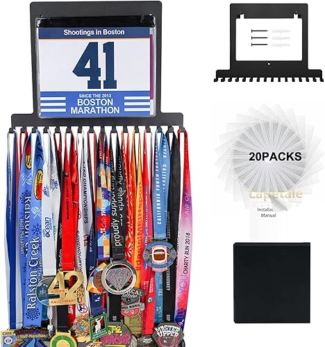 Race Medal Holder Wall Hanger,Race Medal Hanger Display for Runners with Bib Vinyls Hooks,Marathon Race Medal Holder Display Wall Hanger,Medal