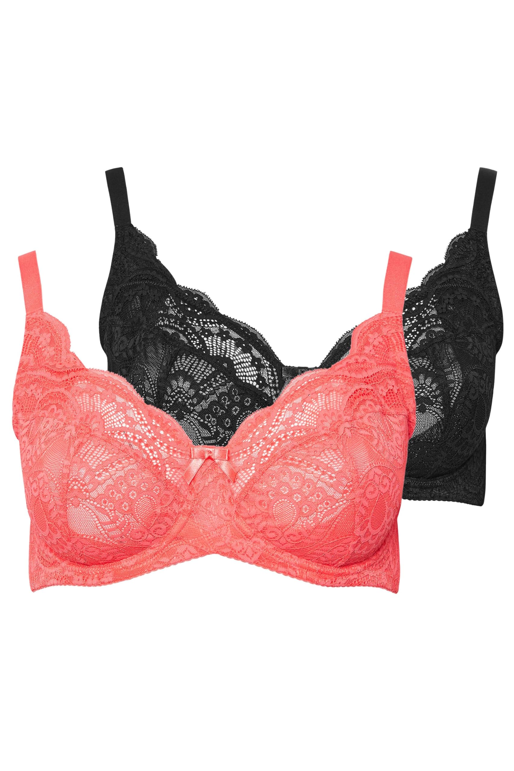 Yours Women's Black Yourset 2 Pack Curve & Pink Lace Underwired Bras - Plus Size Curve