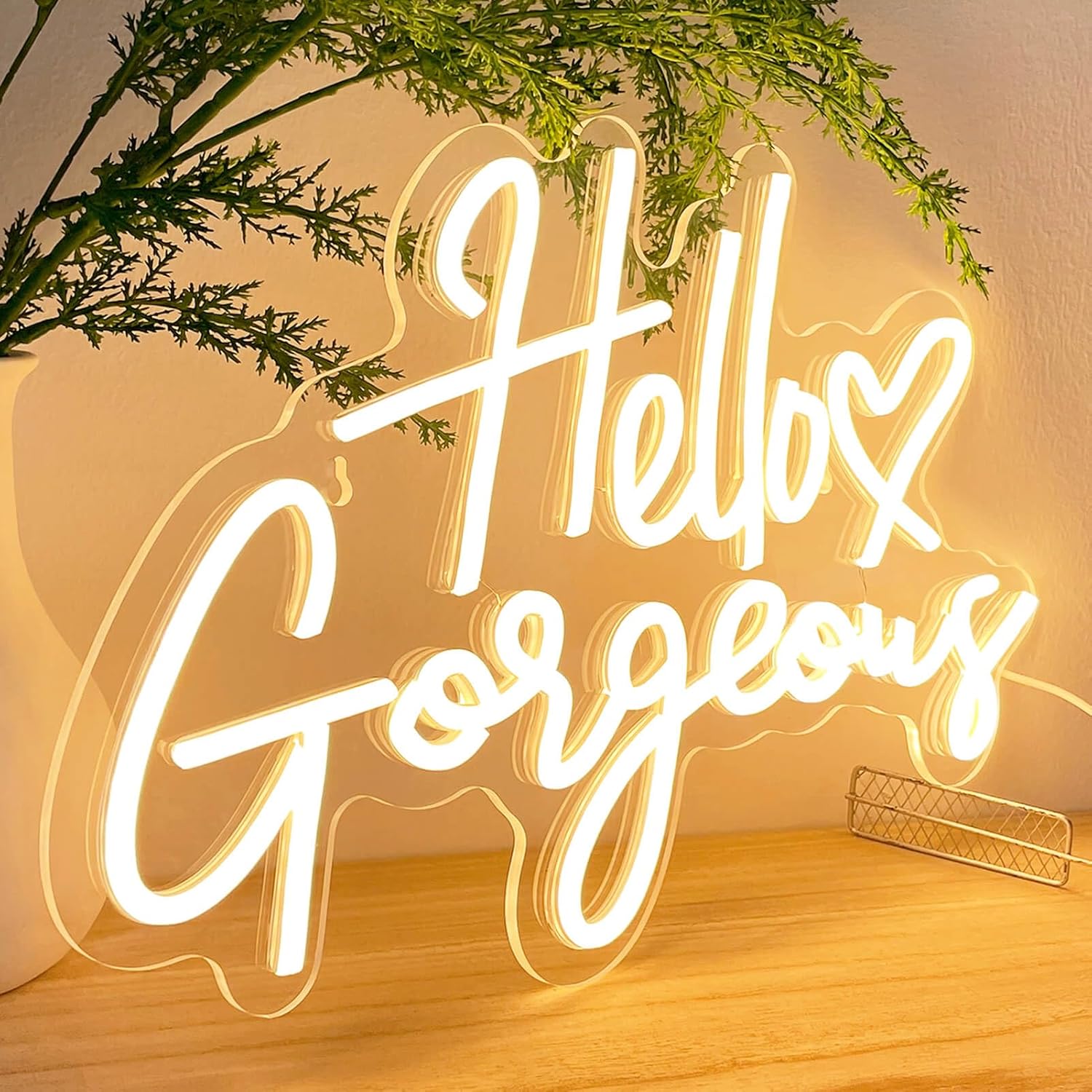 Hello Gorgeous Neon Signs for Wall Decor with Heart, Warm White Gorgeous LED Sign Lights for Bedroom Dorm Salon Wedding Party, 16"x12" Preppy Cute Room Decor Woman Cave - 100,000H Lifespan - Image 3