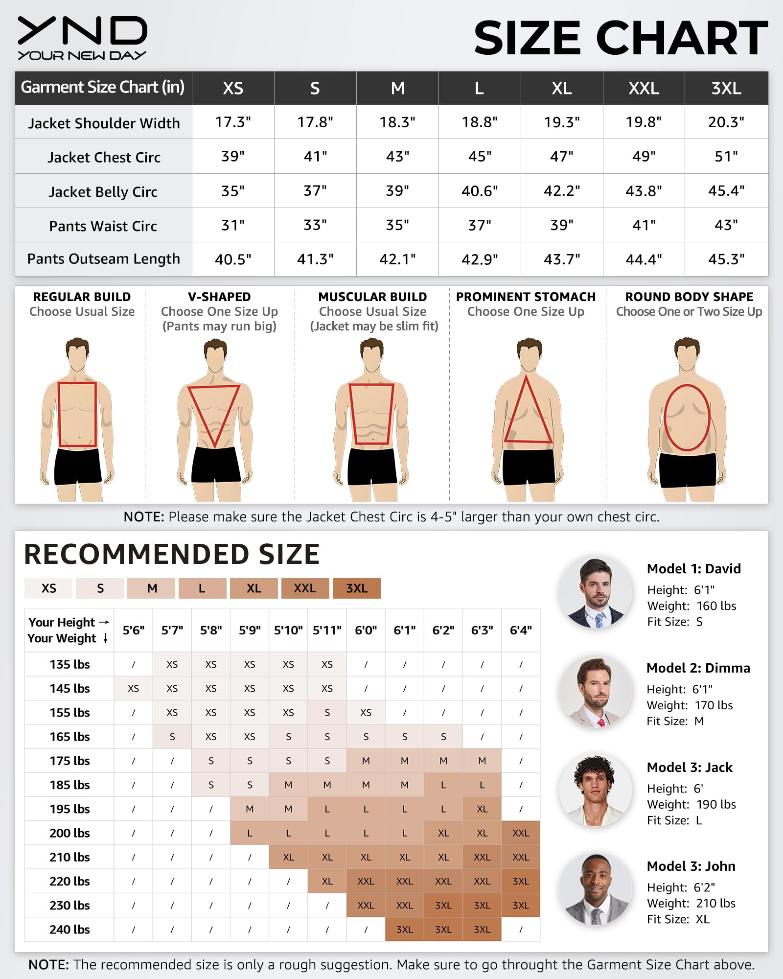 YND - Traje ajustado de 3 piezas para hombre, juego de chaqueta lisa con un botón, chaleco, pantalones y corbata