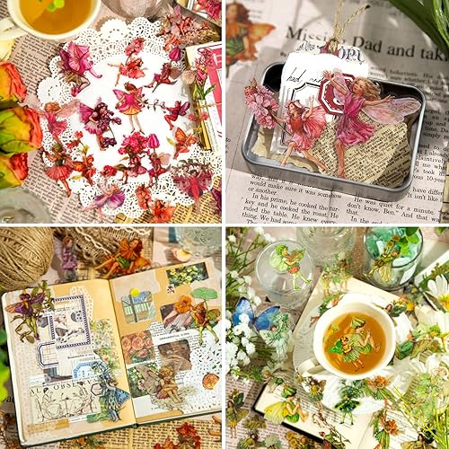 Miniatura 6 de Yoksas Adhesivo vintage de mariposa, flor, hada, 360 calcomanías transparentes de estética del país de las maravillas para viñetas, álbumes de