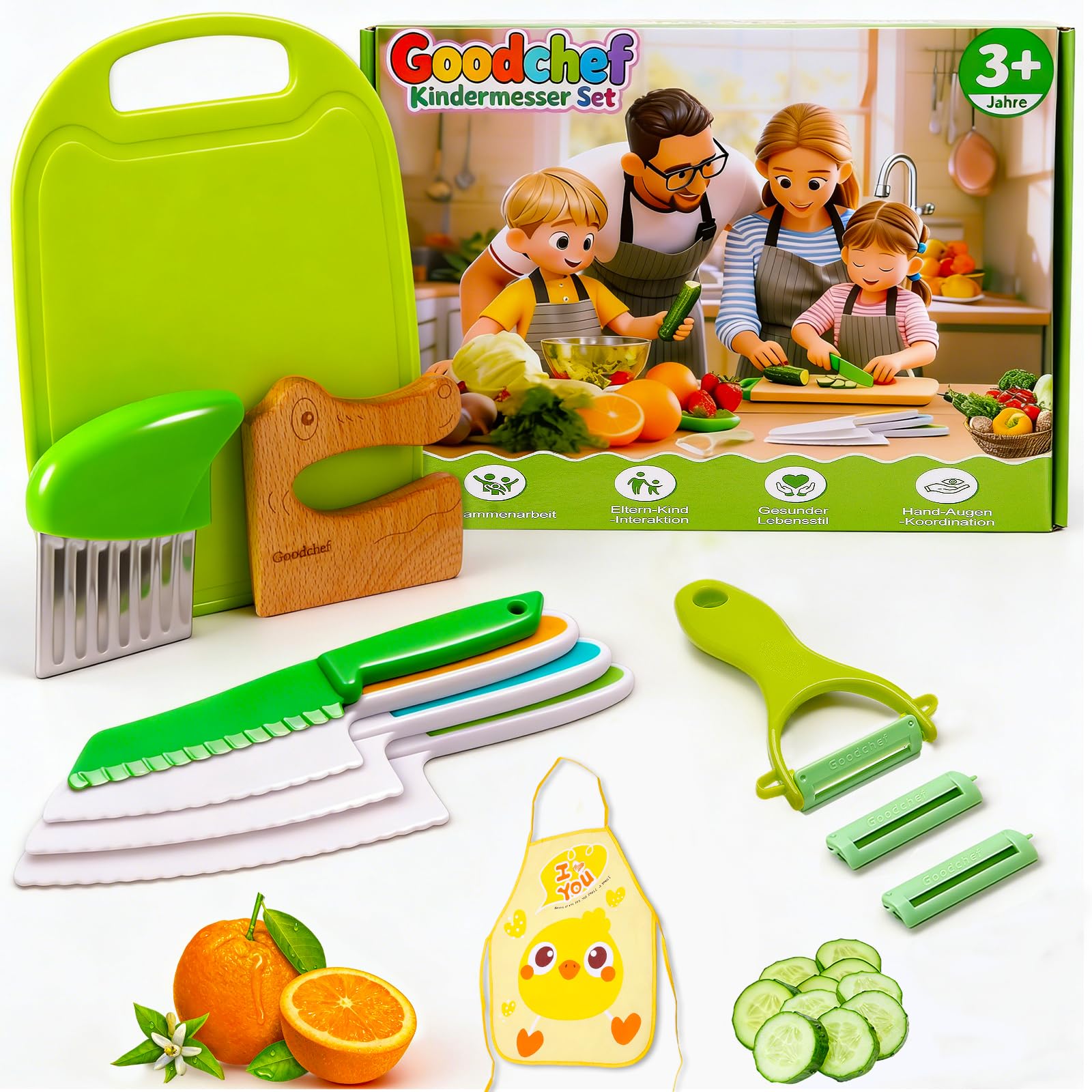 Kindermesser –11 teiliges Küchenmesserset für Kinder Anfänger geeignet,mit sicherem Kunststoff Schäler, Lernmesser, Lernspielzeug für die frühkindliche Förderung,Geschenk für kleine Köche(Krokodil)