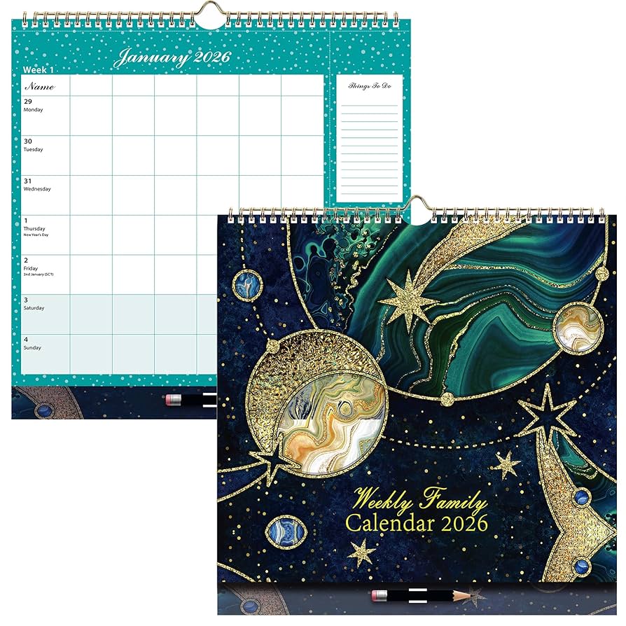 ZXHQ 2026 Family Calendar for UK – Jan–Dec 2026, 30.5 x 32cm
