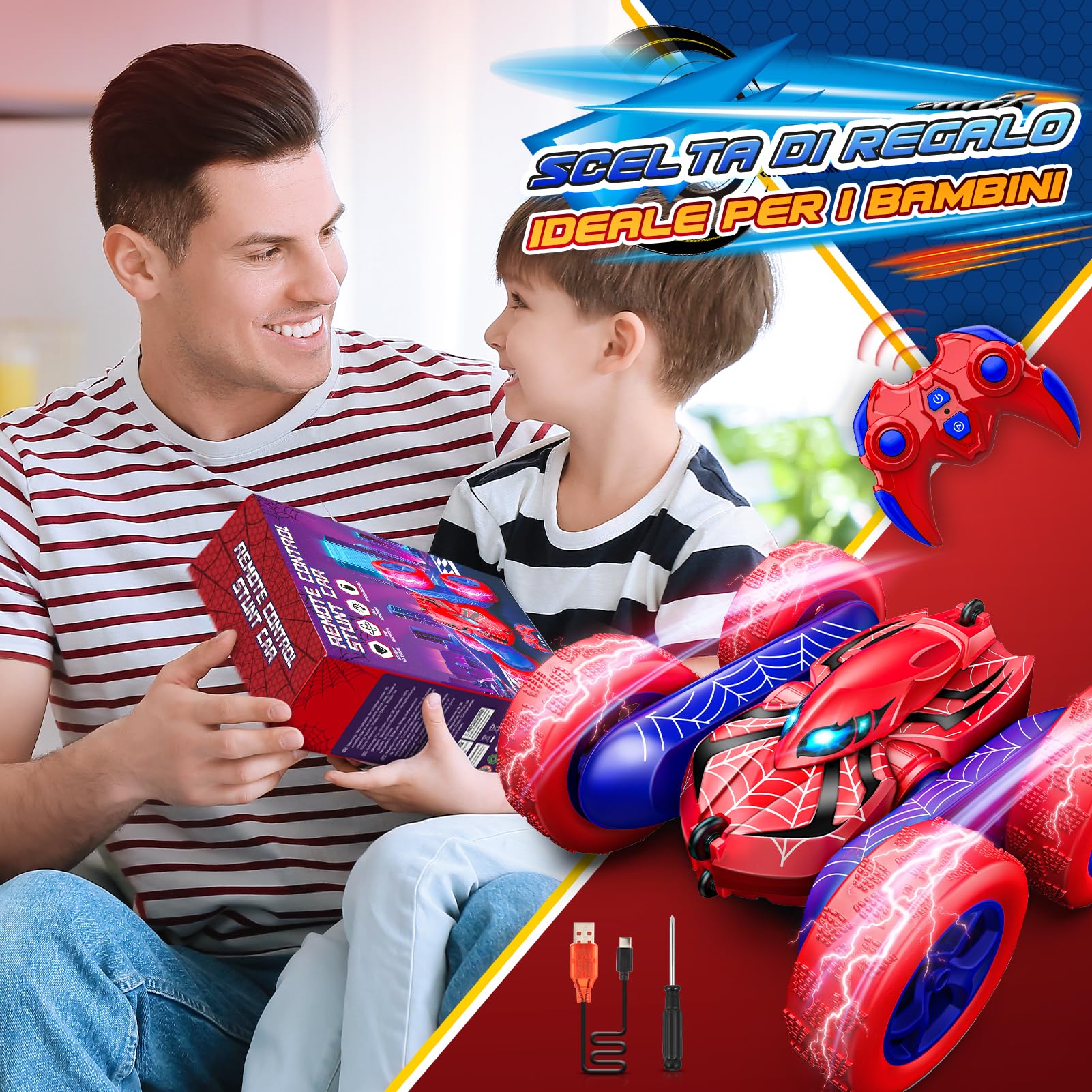 Dreamlandia Macchina Telecomandata per Bambini con Luce, 2,4GHz, Rotazione a 360°, Monster Truck 4X4 Giochi Esterno, Regalo per Ragazzi 3-12 Anni, Auto Radiocomandata Giocattoli per Natale Compleanno