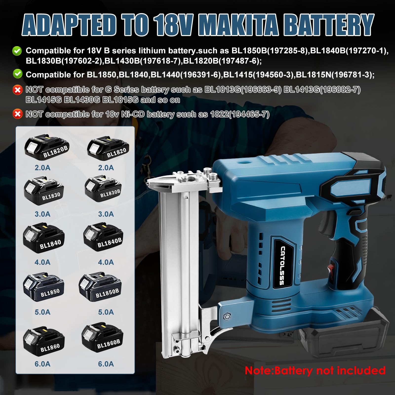 Agrafeuse électrique sans fil compatible avec batterie au lithium Makita 18 V,100 W Agrafeuse électrique 2 en 1 Avec avec 500 clous et 500 agrafes