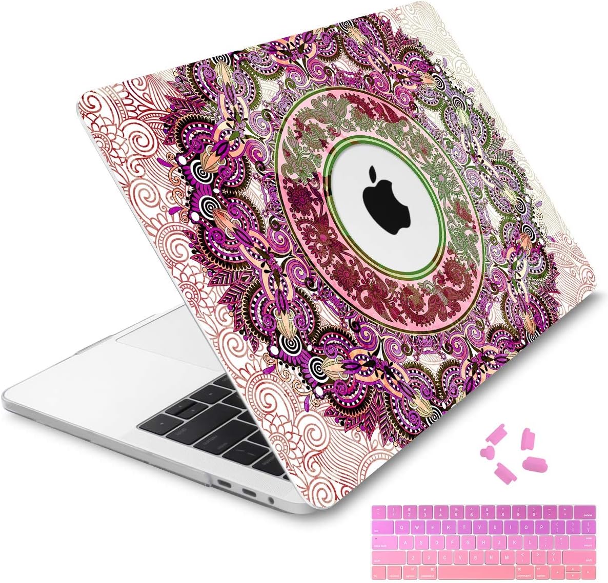 DONGKE Case for MacBook Pro 13 inch Case 2018 2017 2016 Release A1989 A1706 A1708, Crystal Paisley Plastic Hard Shell Cover for MacBook Pro 13inch Case with Touch Bar - M733 Pink