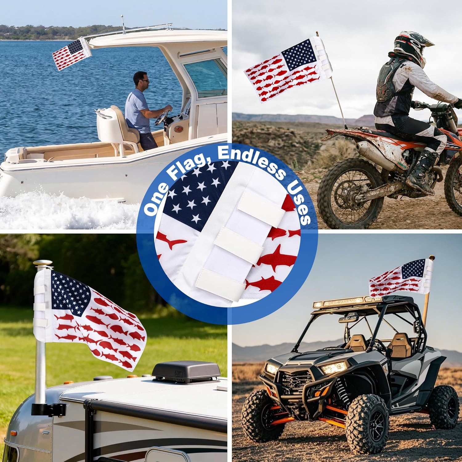 1 Pcs Flag for Boat Fishing Holder Rocket Launcher, Rail Fishing Rod Holder Flag for Boat Heavy Duty Nylon Sewn Stripes, Universal Banner for Marine Yacht UTV (Fish Pattern)