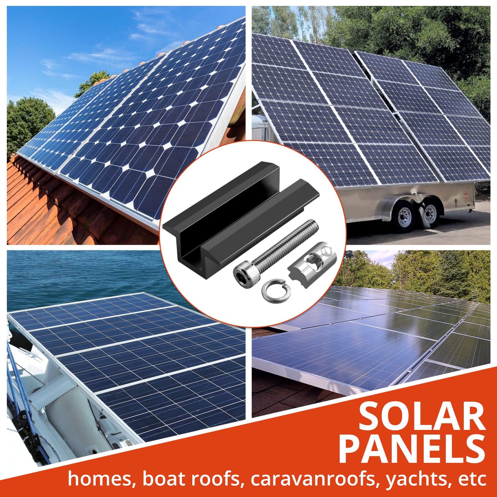 GETLITOOL PV Montageschiene Zubehör, 10PCS Aluminium Mittelklemme Photovoltaik Solarpanelen für Modulhöhe 30-42 mm, Solarmodule Halterung Klemmen zur Montage von 40x40 Solarprofil Aluminiumprofilen