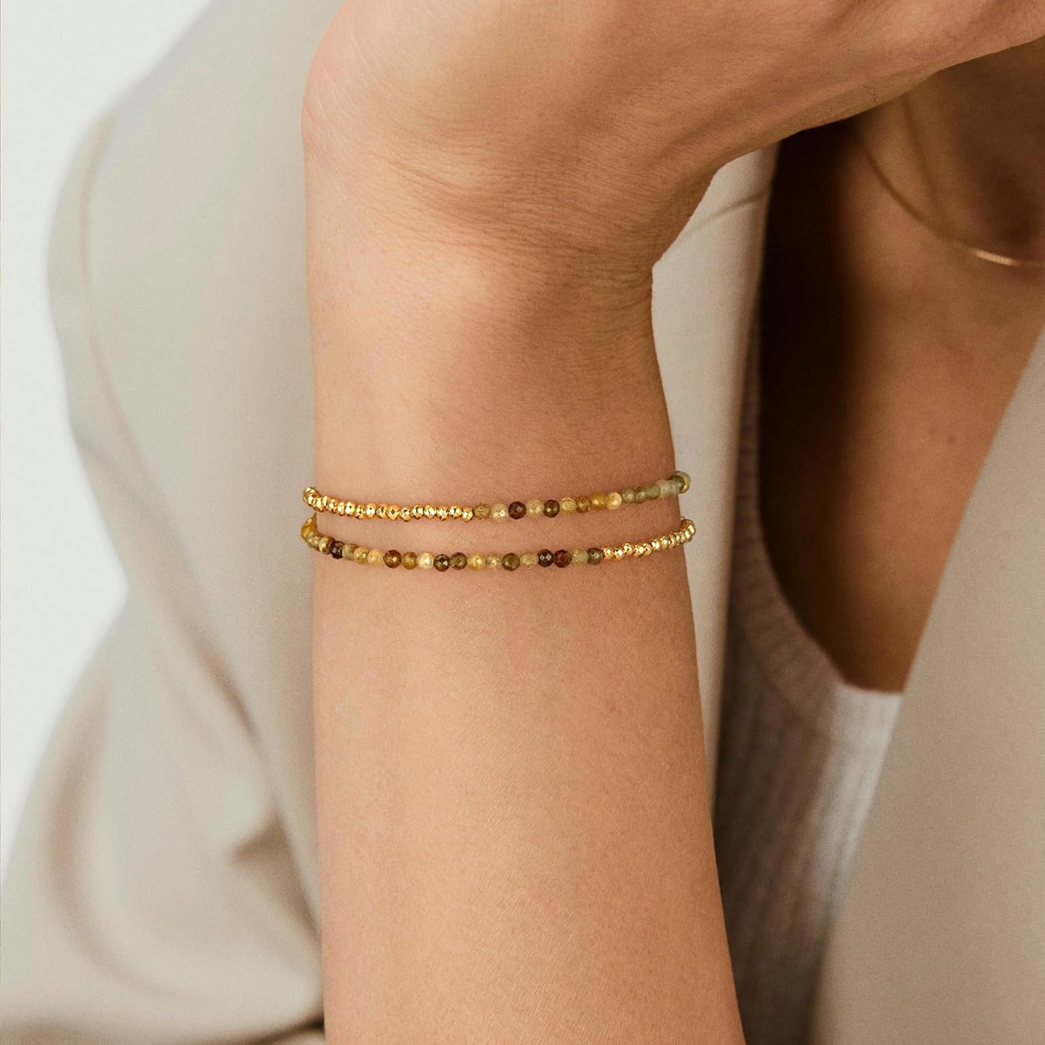 MEVECCO Bead Bracelet for Women Layered Stone Mixed Bracelets 18K Gold Plated Handmade Custom Beaded Charm Chain Bracelet Stack Jewelry Gifts - Image 2