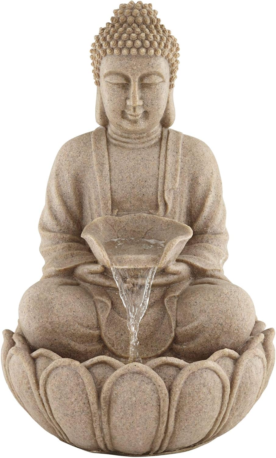Calm Buddha 22" High Large Zen Asian Indoor Outdoor Decor Sand Stone Floor Fountain with Light LED Standing Waterfall Water Feature for Outside Garden Patio Yard Backyard Porch - Franklin Iron Works