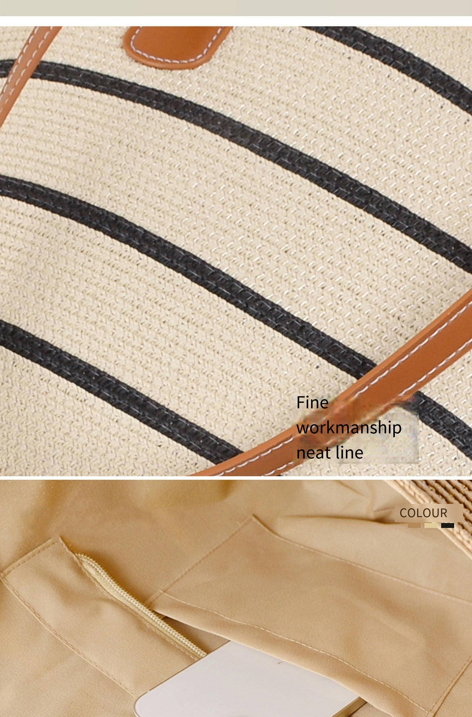 Strohtaschen Damen Mode -strohbag - Große Kapazität Frauen Schultertasche, Gewebte Strandhandtasche Im Französischen Stil Für Den Urlaub-Khaki