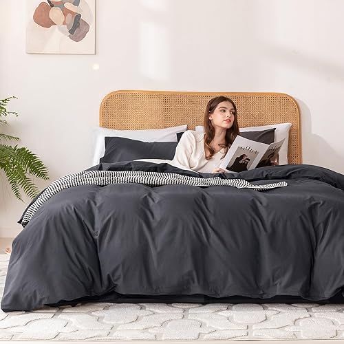 Ventidora Juego de funda de edredón de 3 piezas, tamaño individual, 100% algodón orgánico lavado con sensación de lino, juego de ropa de cama de