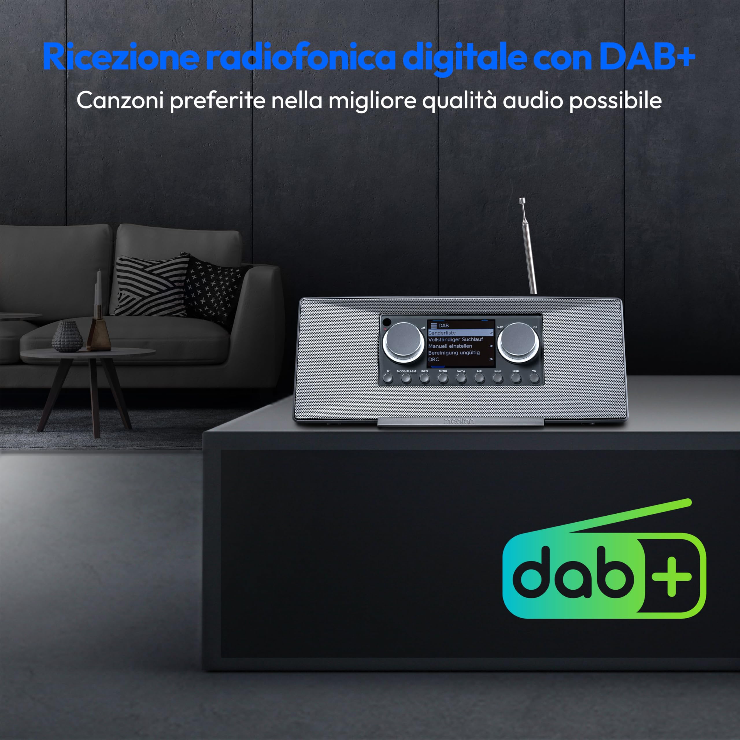MEDION P85333 Radio Internet DAB+ WLAN FM Spotify Connect DLNA USB Grigio