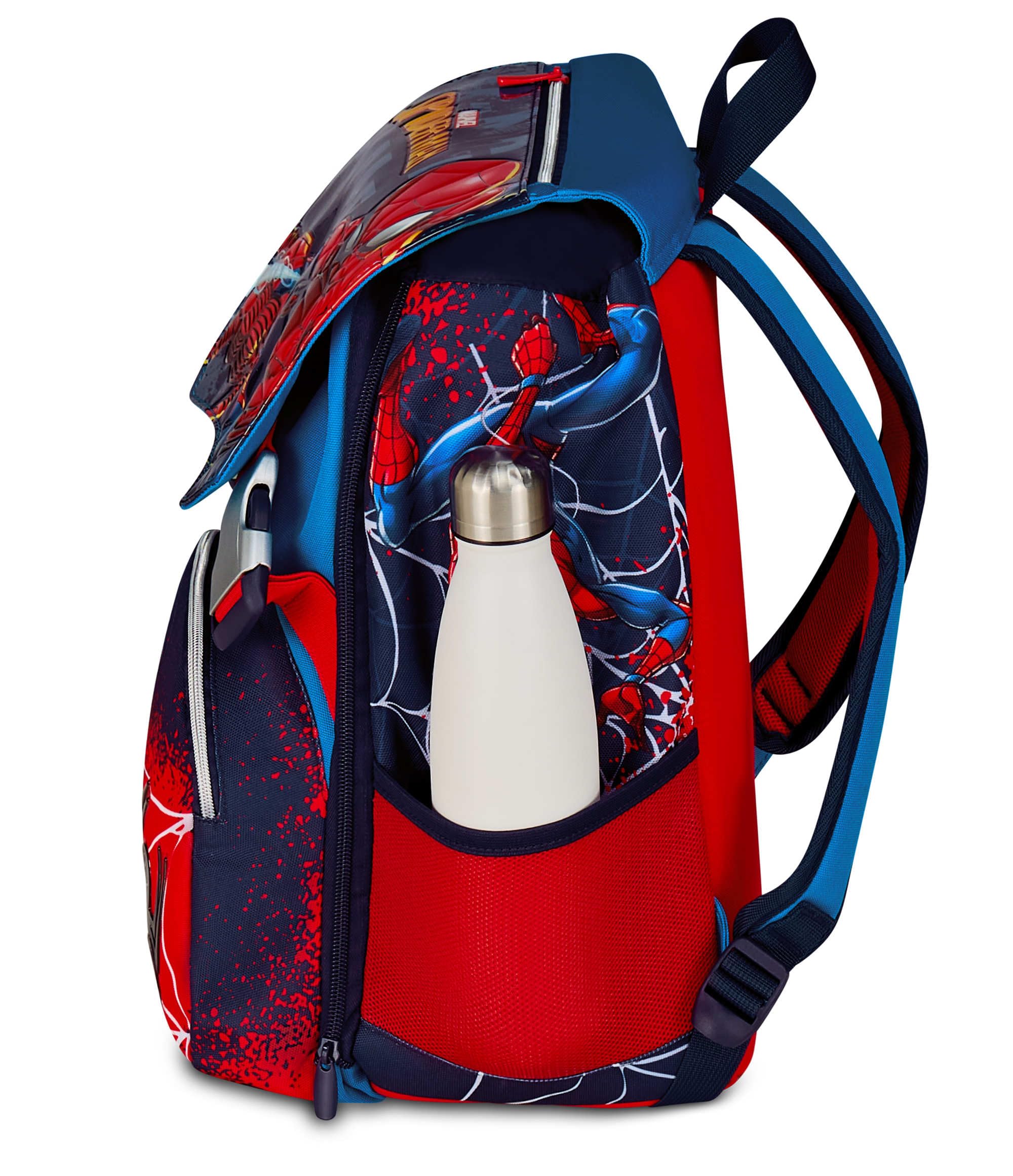 Seven Spiderman Zaino Doppio Scomparto Estensibile, Blu, Maxi Capienza, Schienale Preformato, Bambino, Scuola Elementare
