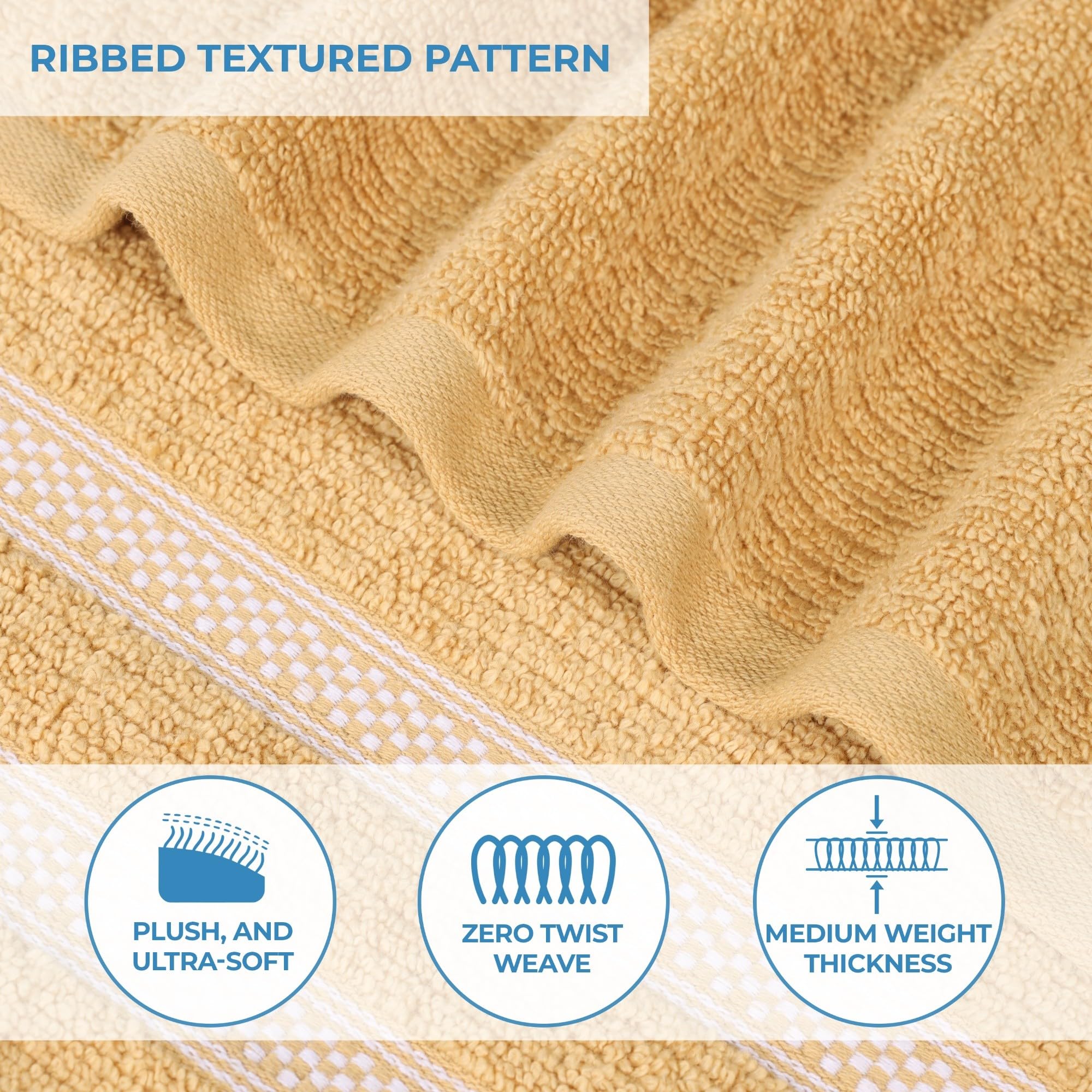Superior Set di asciugamani in cotone, Zero Twist, geometrici a costine, piccoli asciugamani, morbidi e assorbenti, essenziali per la casa, spa, salone, hotel, cucina, lusso ad asciugatura rapida, set