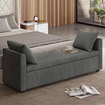 EcoHarbor Storage Ottoman Bench with Pillows, 59.4" End of Bed Bedroom Bench with Arms, Footrest Stool for Living, Dining Room, Entryway and Hallway, Charcoal