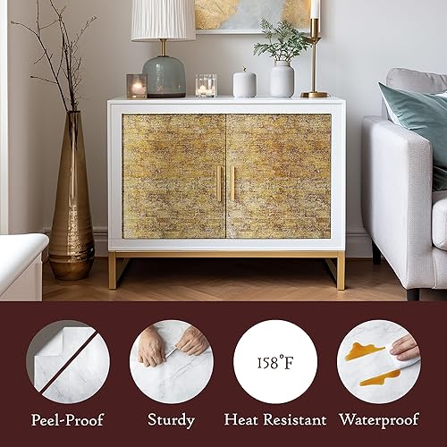 Miniatura 6 de Very Berry Sticker Papel tapiz dorado metálico (39 x 118 pulgadas, textura rugosa, dorado), vinilo texturizado extraíble para despegar y pegar, para