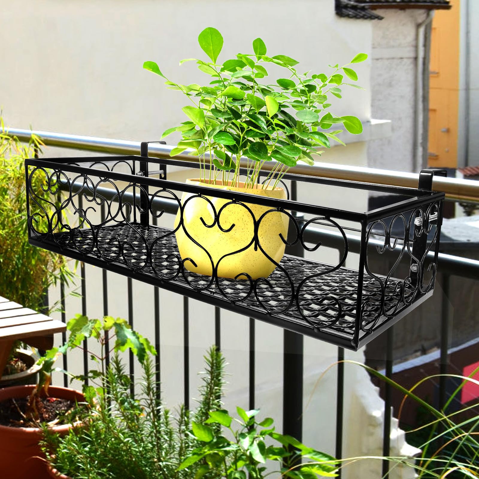Beaupretty Metallo Nero Portavaso da Appendere per Balcone e Finestra