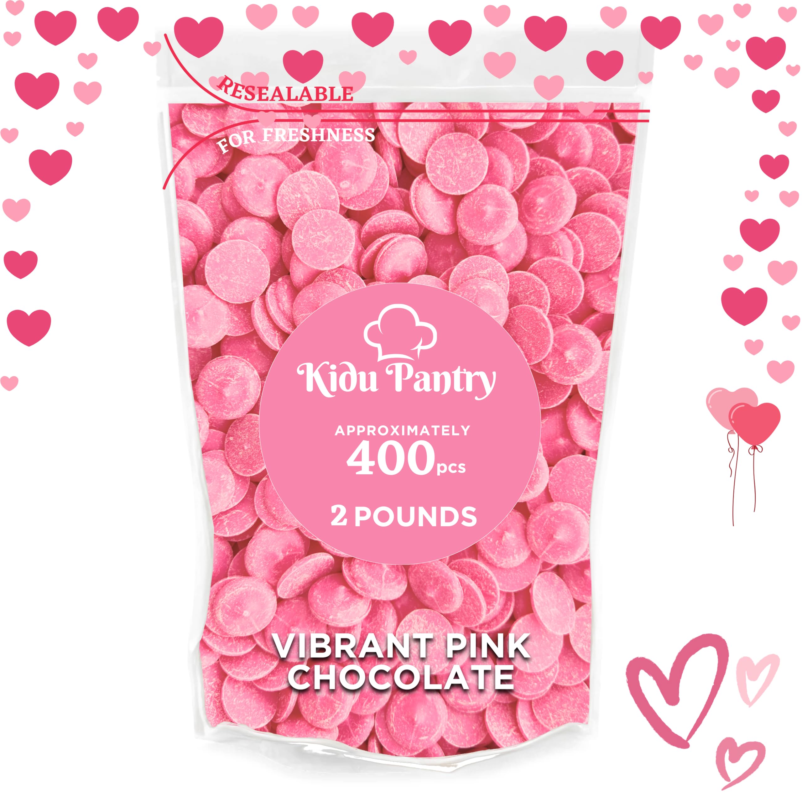 Kidu Pantry Vbrant Pink Melting Chocolate Wafers 2 Pound Bulk In Resealable Bag - Valentine's Day Pink Chocolate