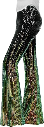 Nawgut Sequin Flare Pants Sparkly Glitter High Waisted Bell Bottom Trousers Disco Party Clubwear for Women
