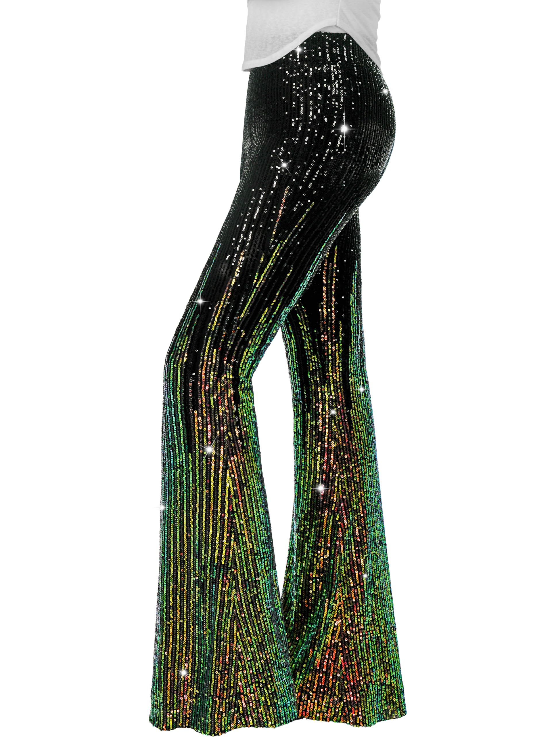 Nawgut Sequin Flare Pants Sparkly Glitter High Waisted Bell Bottom Trousers  Disco Party Clubwear for Women