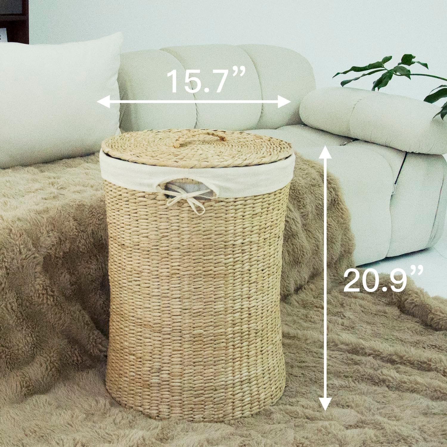 Hand-Woven Wicker Laundry Basket with Lid, 20 Gal (75 L) Large Laundry Hamper with Removable Liner for Laundry Room and Home Decor, Artisan Natural (21"H x 15.7"D)