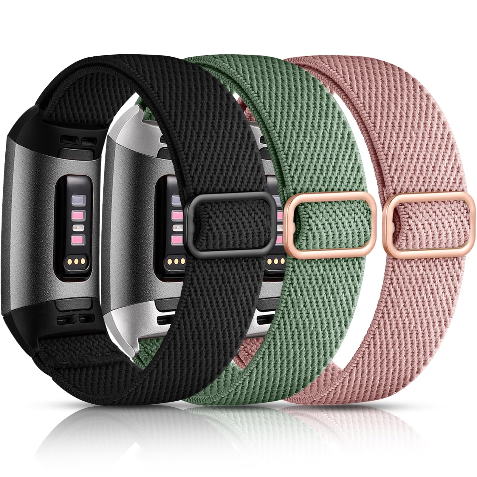 Maledan 3 Pack Elastic Band Compatible with Fitbit Charge 4 and Fitbit Charge 3 Bands for Women Men, Adjustable Stretchy Solo Loop Strap Soft Nylon Fabric Wristband for Charge 3/ Charge 4/ 3SE