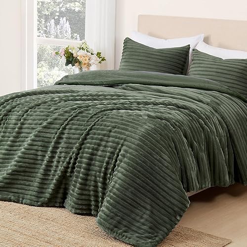 Miniatura 9 de Geniospin Juego de edredón tamaño Queen, edredón sherpa de microfelpa ultrasuave con 2 fundas de almohada, juego de cama reversible de 3 piezas para