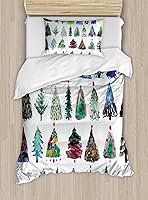 Vista 344 de Ambesonne Juego de funda de edredón color menta, líneas onduladas horizontales a rayas blancas abstractas de tonos suaves, exhibición de arte