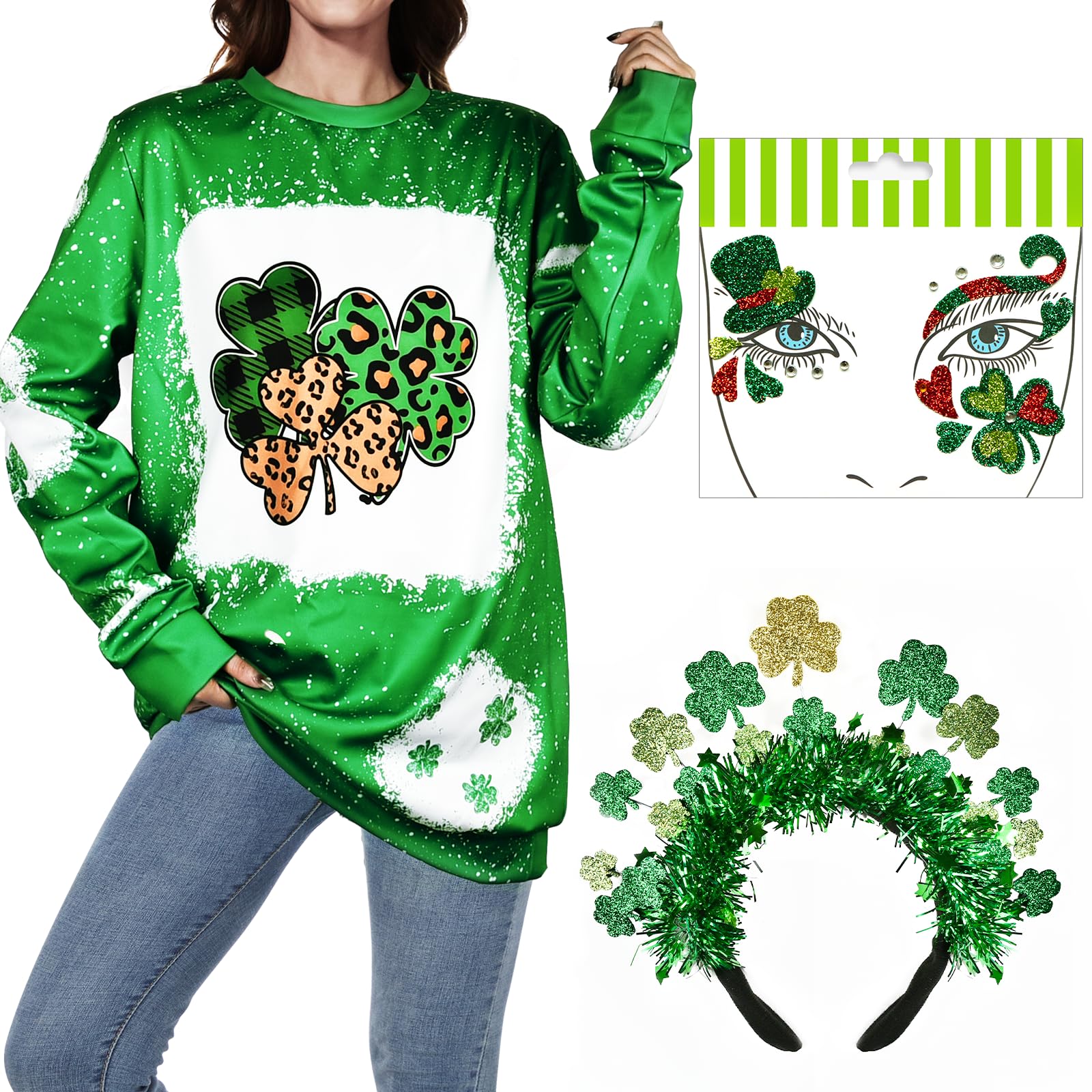 HUIFUAO St Patricks Day Sweatshirt Vrouwen Ronde Hals Lange Mouw Ierland Festival Vieren Tops Liefde Lucky Clover Leuke Dwerg Kabouters Trui, A01 Groen, S