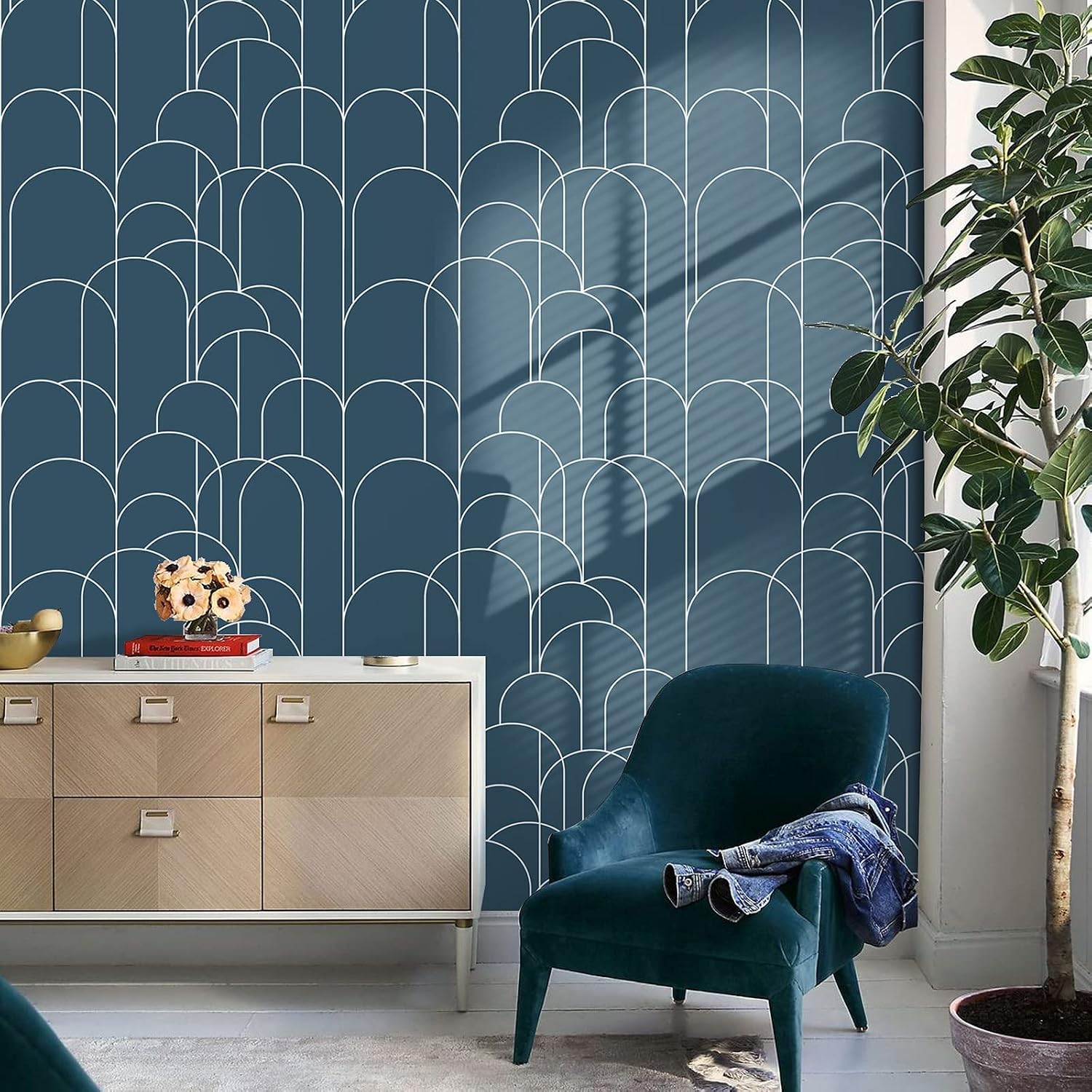 LXCREAT Blue Peel and Stick Wallpaper Modern Geometric Wallpaper 17.71 in X 511 in Self-Adhesive Removable Contact Paper Matte Easy to Line Up for Home Decoration and Furniture Renovation
