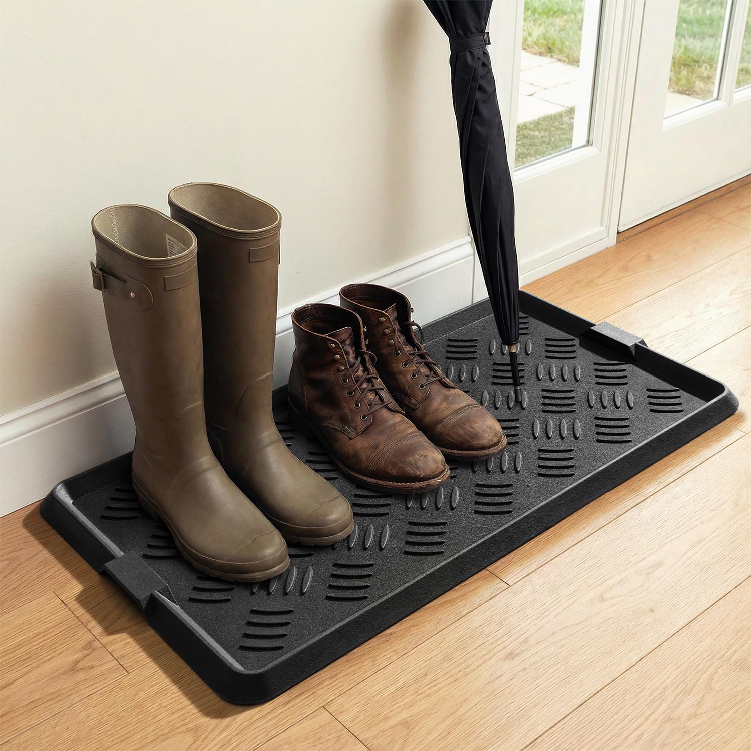 tchdio Rubber Boot Tray, Non Slip Shoe Tray for Entryway, Multipurpose Boot Mat Tray, Durable Entryway Mud Mat Tray for Front Door, 16x27.5 Inches