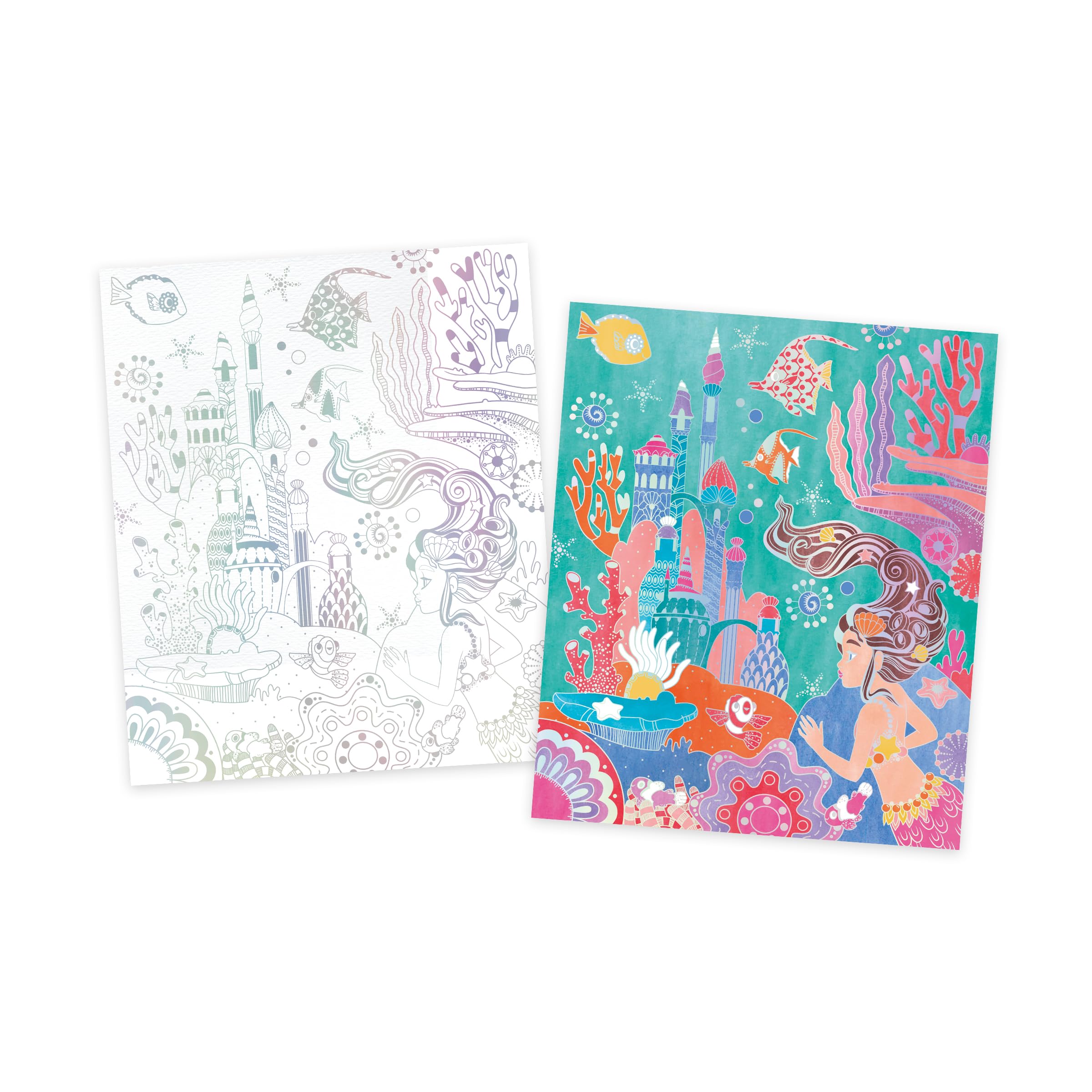 Janod, 4 Paintings with Silver Lines, Watercolor Painting, Mermaid Theme, Magic Ocean, Children's Creative Leisure Kit - Image 3