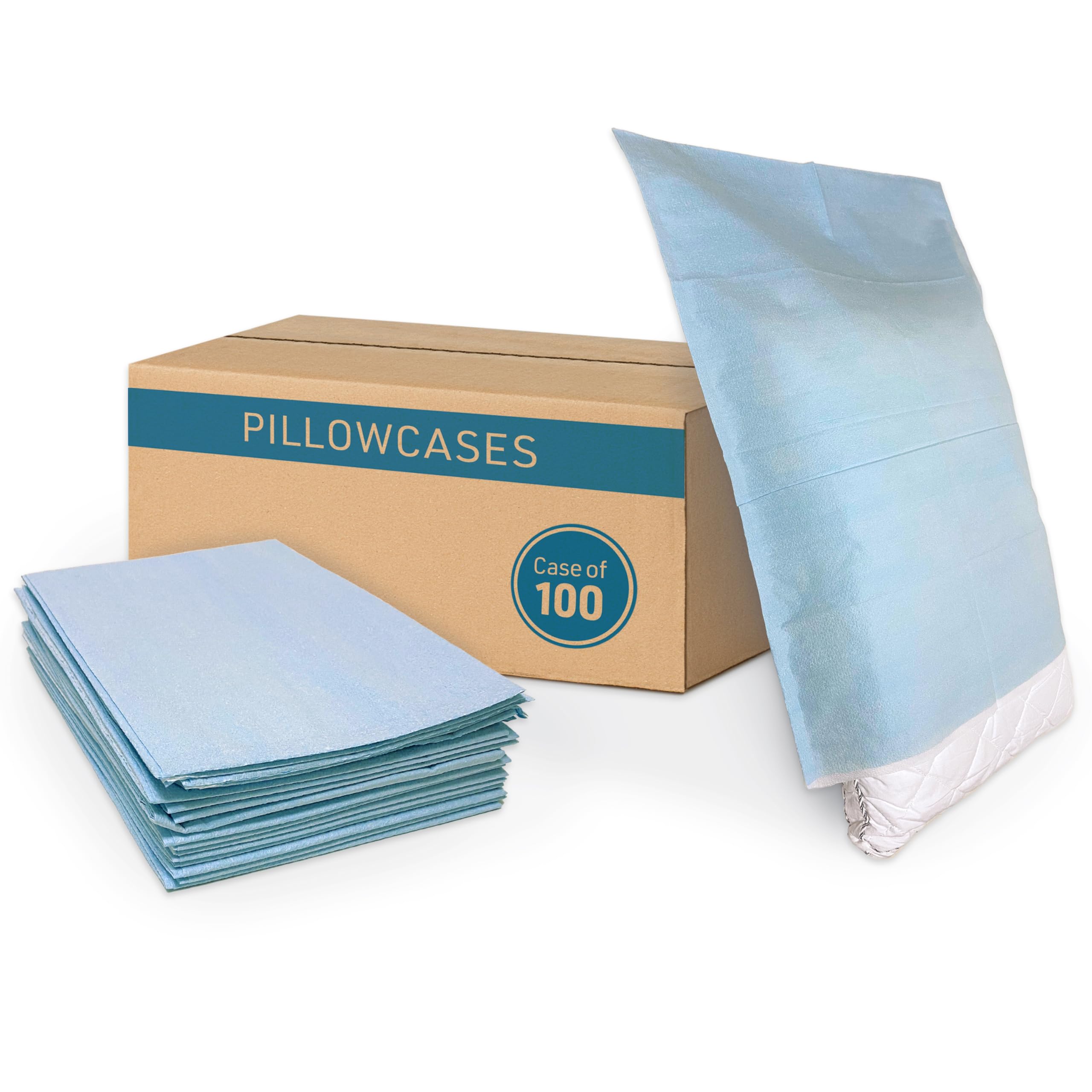 BodyMed Disposable Pillowcases (Tissue/Poly) – Disposable Pillow Cases – Medical Paper Pillowcases – Case of 100 – 21" x 30" – Blue