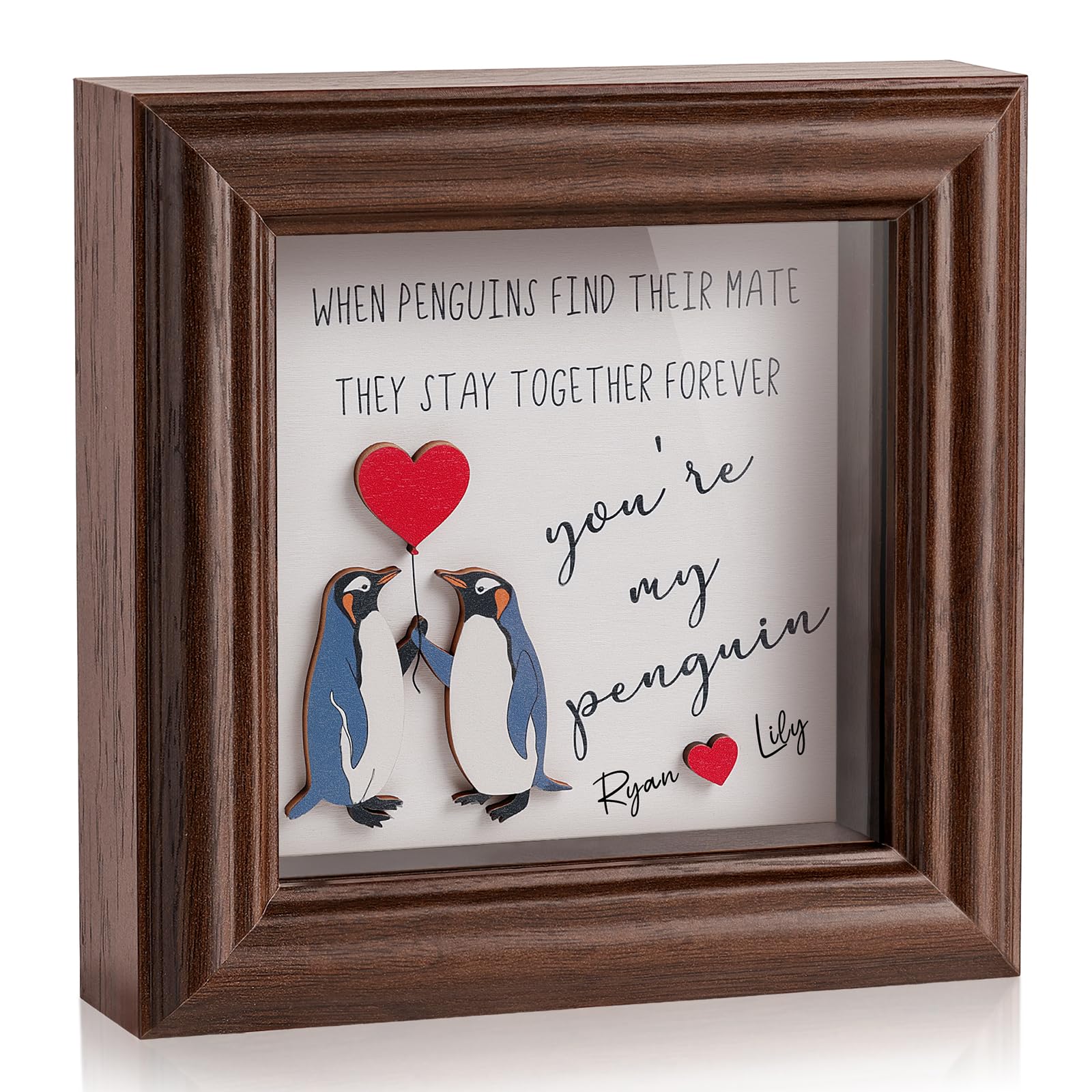 Photo 1 of ?Valentines Day Gifts for Him Her - Positive Penguin Shadow Box Frame - Anniversary Birthday Gifts for Men Women Boyfriend Girlfriend Husband Wife, Couple Valentines Gift, I Love You Gift for Him Her