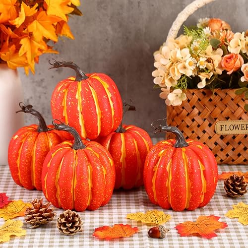 Vista 23 de Liliful 20 calabazas artificiales de espuma de 4.7 x 5.2 pulgadas, calabazas falsas de plástico para decorar decoraciones de simulación de cosecha