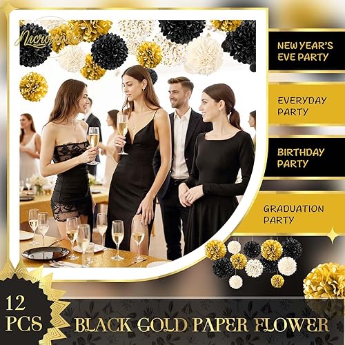 Miniatura 49 de NICROLANDEE Decoraciones de boda – 12 pompones de papel de seda de oro rosa para fiesta de compromiso, boda, cumpleaños, despedida de soltera, baby