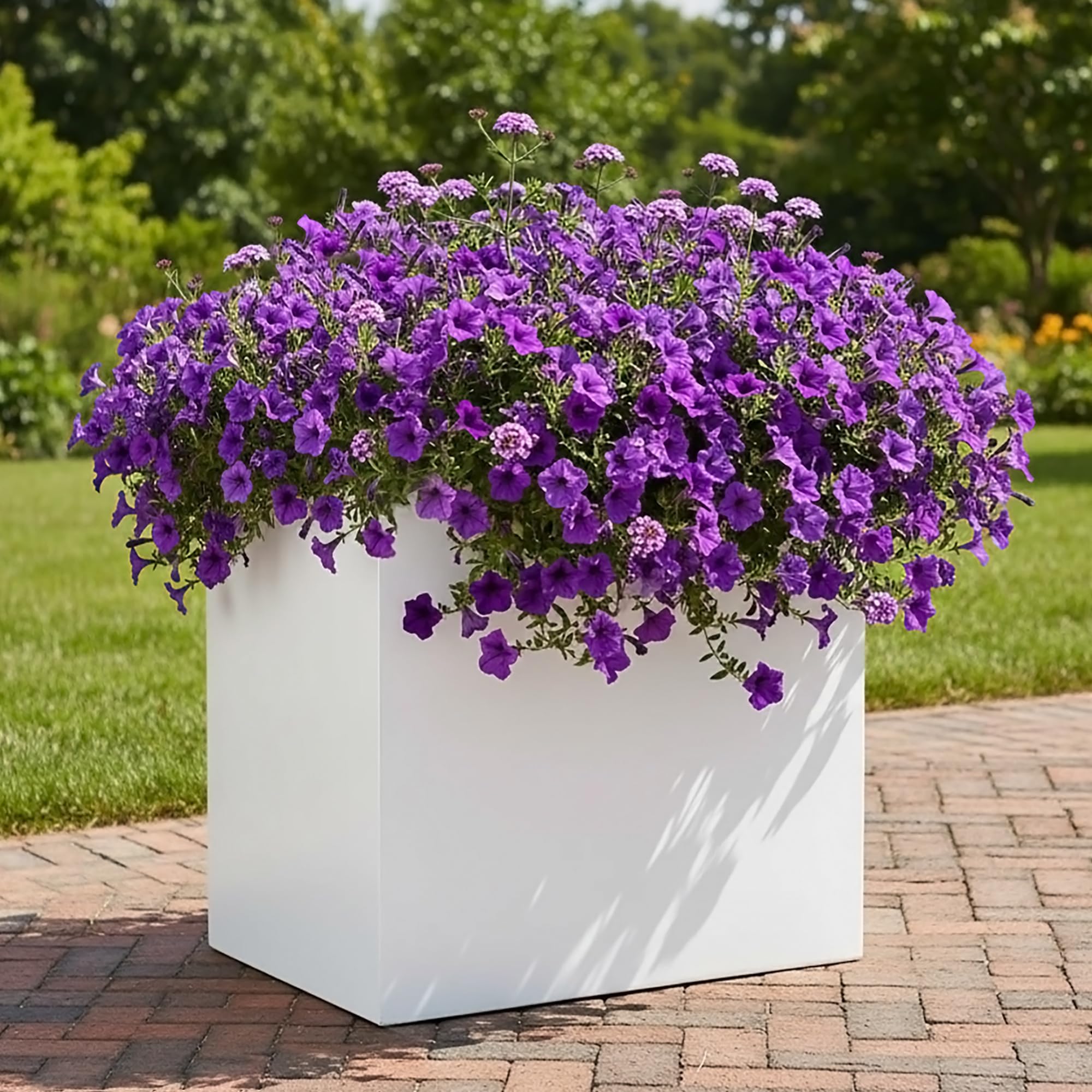 IDEALIST 60cm Large Trough | White Reinforced Stone Rectangular Planter | Garden Plant Pots with Drainage Holes L60 W30 H50.5 cm, 62 litres