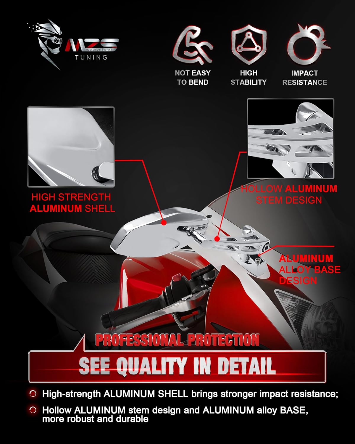 MZS Motorcycle Mirrors Double Adjustable Compatible with YZF R1 R6 FZ6R Hayabusa GSXR 600 750 1000 CBR600RR CBR1000RR ZX6R ZX10R EX 250 500 650, Racing Sport Bike Rear View Mirror Accessories Chrome
