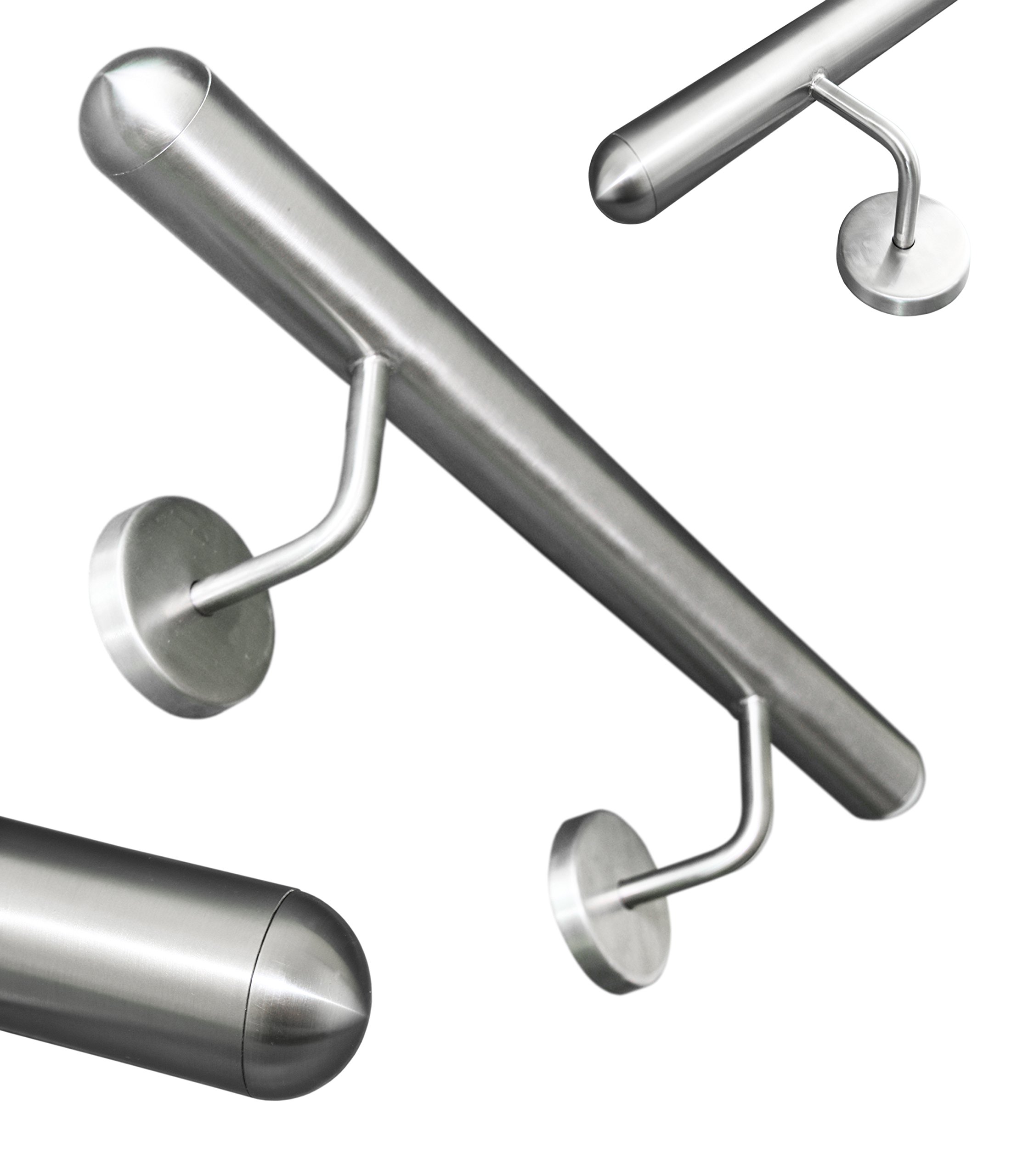 Edelstahl Handlauf V2A 42,4mm 240K geschliffen Wandhandlauf mit runder Endkappe Halbkugel 1400 mm
