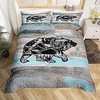 Vista 14 de Juego de ropa de cama rústica de retazos, tamaño individual, funda de edredón de cabaña campestre para niños, adolescentes y adultos, a cuadros, oso