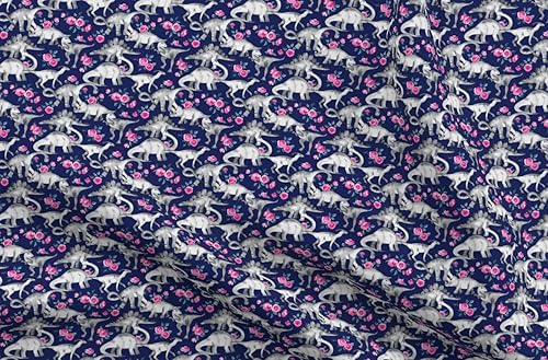 Miniatura 5 de Tela de flores de cuchara  Dinosaurios rosas azul oscuro morado acuarela dino estegosaurio impreso en varios tipos de tela por The Yard  Ropa de