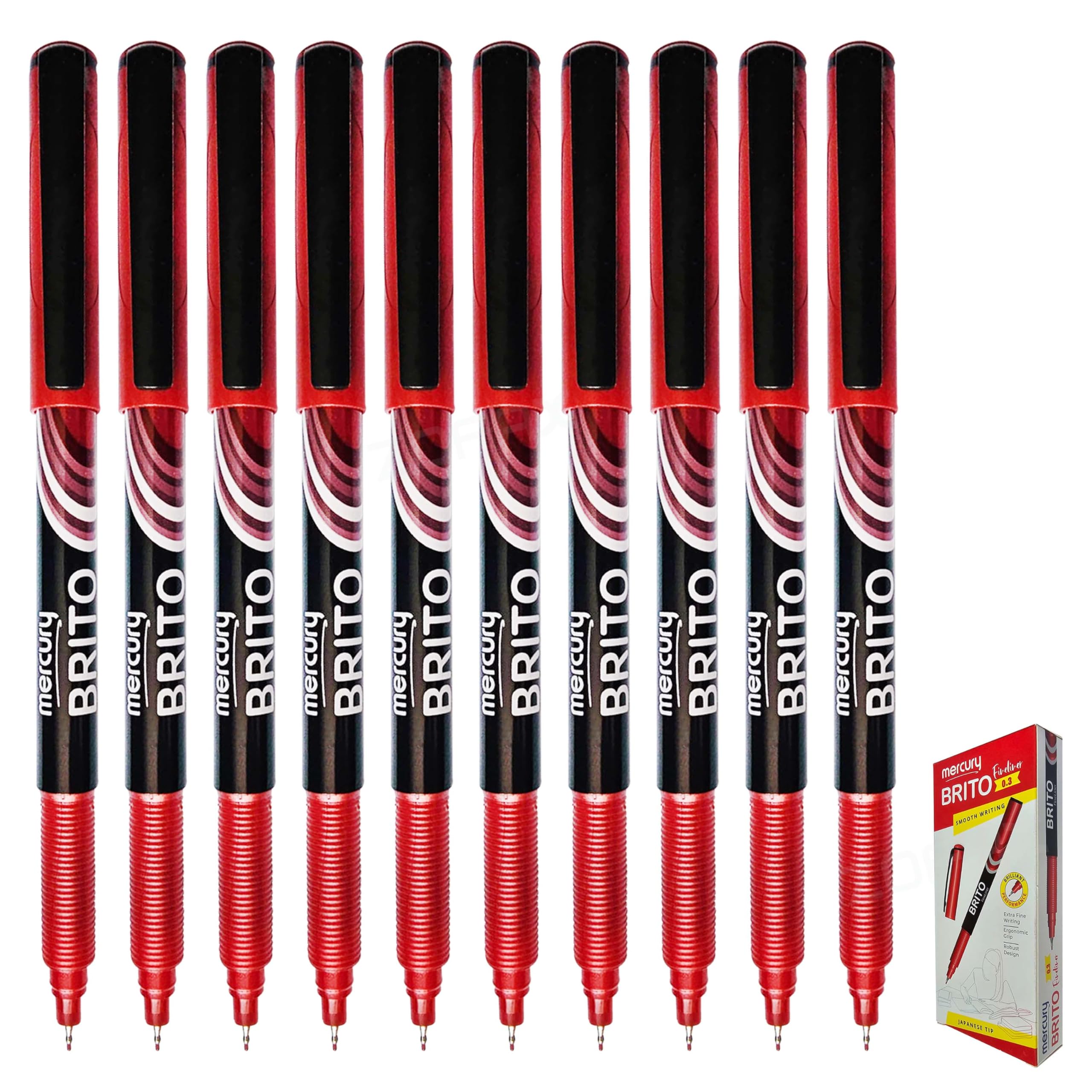 MERCURY Brito Fineliner Pens, RED, Ultra Fine Point (0.3mm), Pack of 10, Precision Lines, Ideal for Write Draw Sketch Colour Draft Mark - Image 2